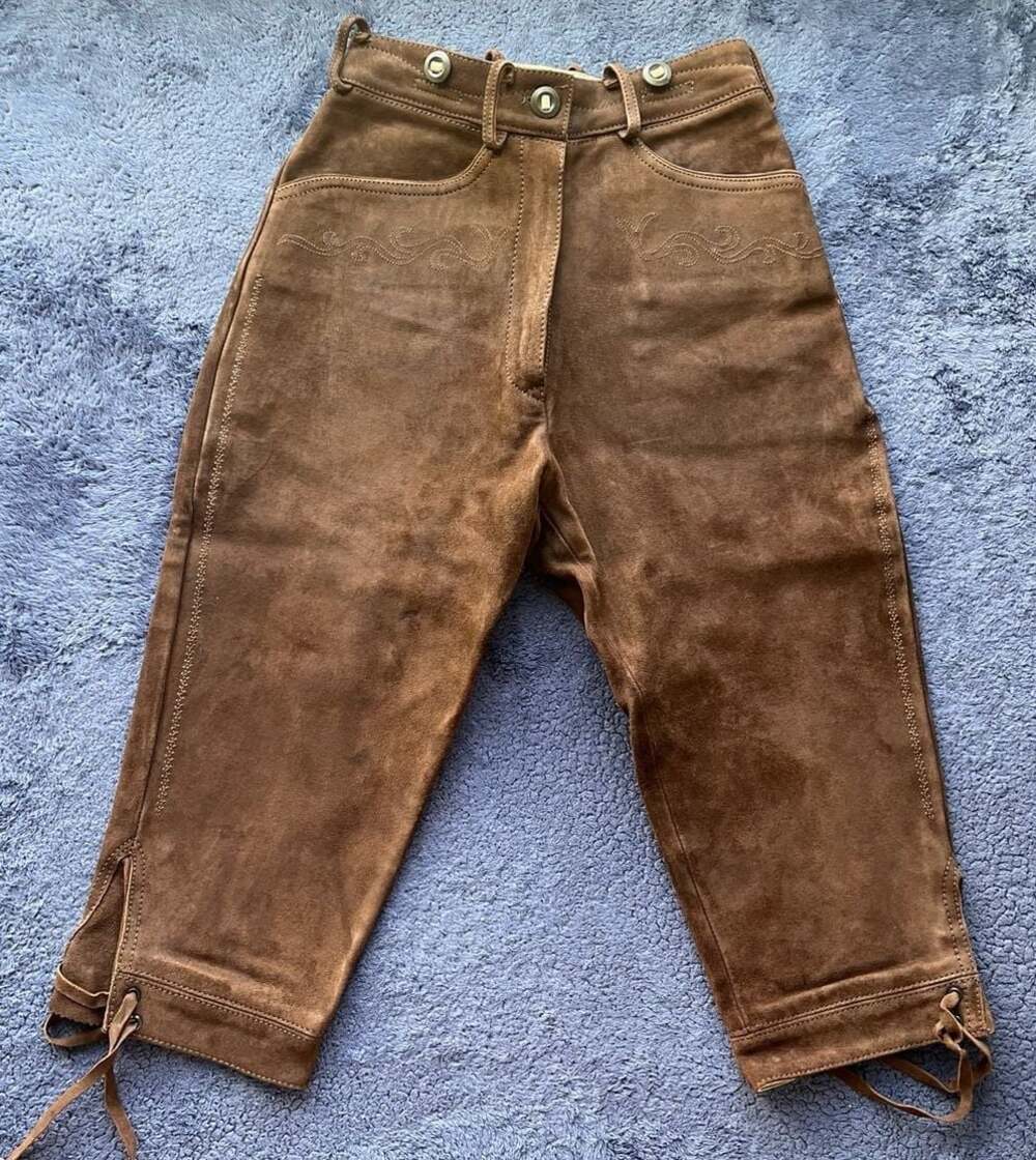 Vintage German Suede Leather Trachten Knee Breeches Lederhosen